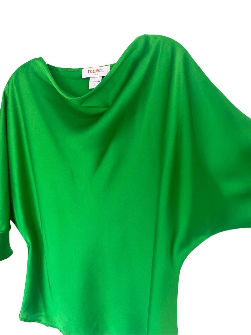 Renee C Green Satin Kimono Sleeve Cowl Neck Sz M